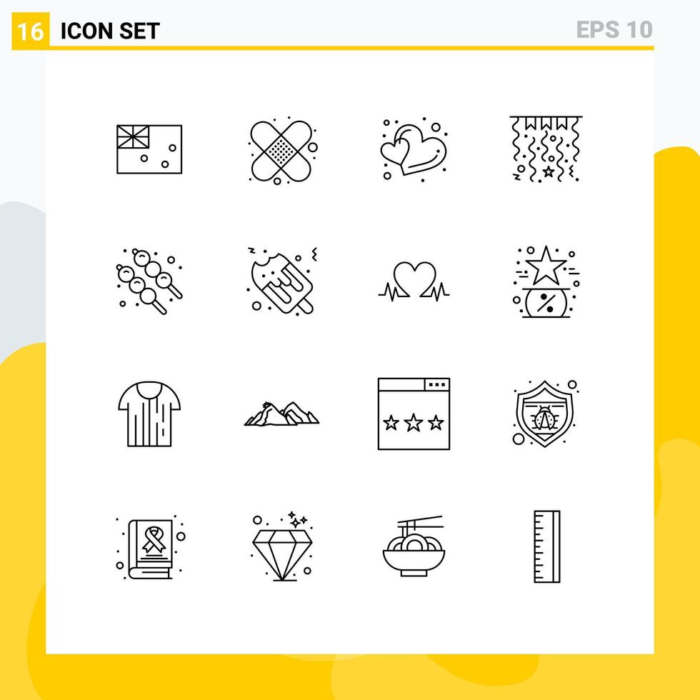 Pack of 16 creative Outlines of ice cream food love marshmallow decorations Editable Vector Design Elements