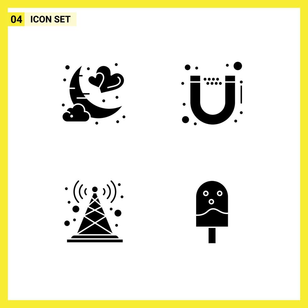 Universal Icon Symbols Group of 4 Modern Solid Glyphs of date signal night streamline tower Editable Vector Design Elements