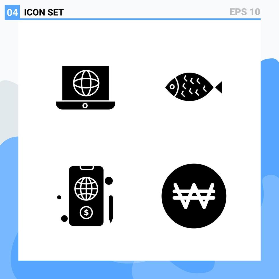 Modern 4 solid style icons Glyph Symbols for general use Creative Solid Icon Sign Isolated on White Background 4 Icons Pack Creative Black Icon vector background