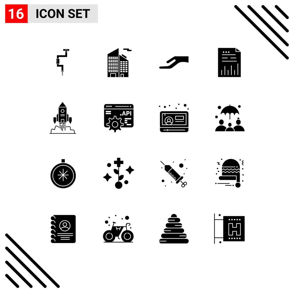 Pictogram Set of 16 Simple Solid Glyphs of spaceship graph alms file chart Editable Vector Design Elements