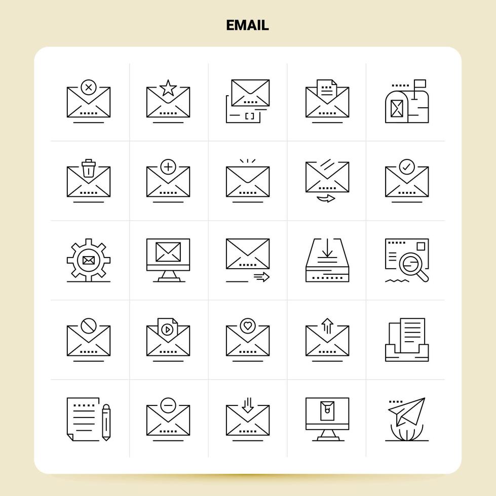 contorno 25 conjunto de iconos de correo electrónico diseño de estilo de línea vectorial conjunto de iconos negros paquete de pictogramas lineales ideas de negocios web y móviles diseño ilustración vectorial vector