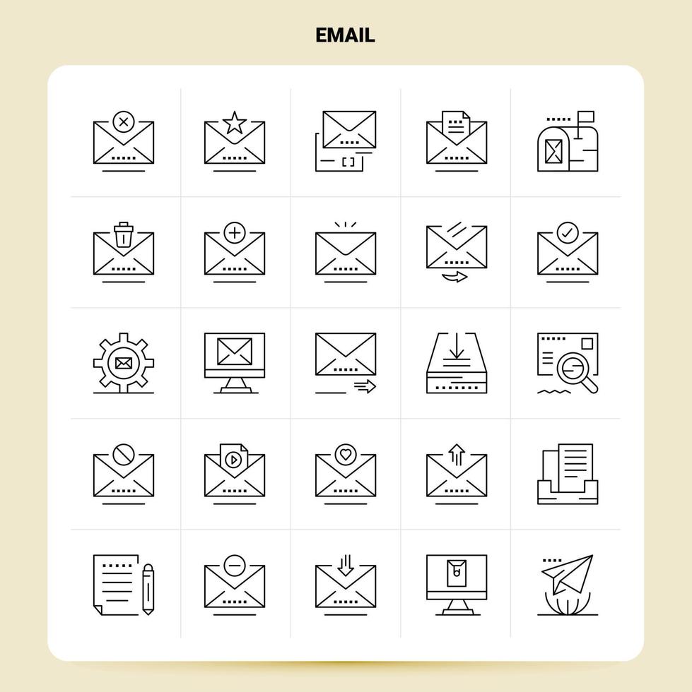 OutLine 25 EMail Icon set Vector Line Style Design Black Icons Set Linear pictogram pack Web and Mobile Business ideas design Vector Illustration