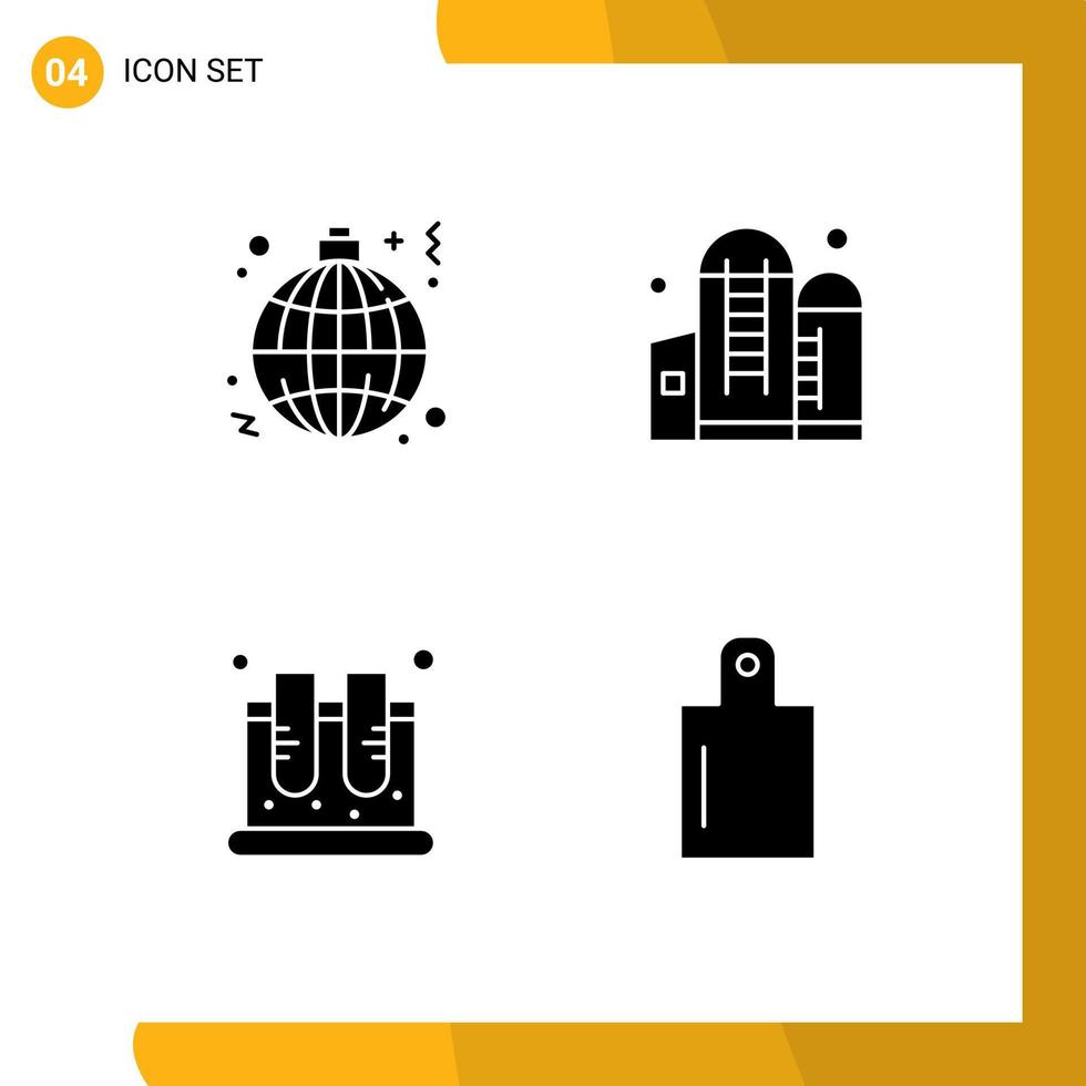 User Interface Pack of 4 Basic Solid Glyphs of globe chemistry lamp container lab Editable Vector Design Elements