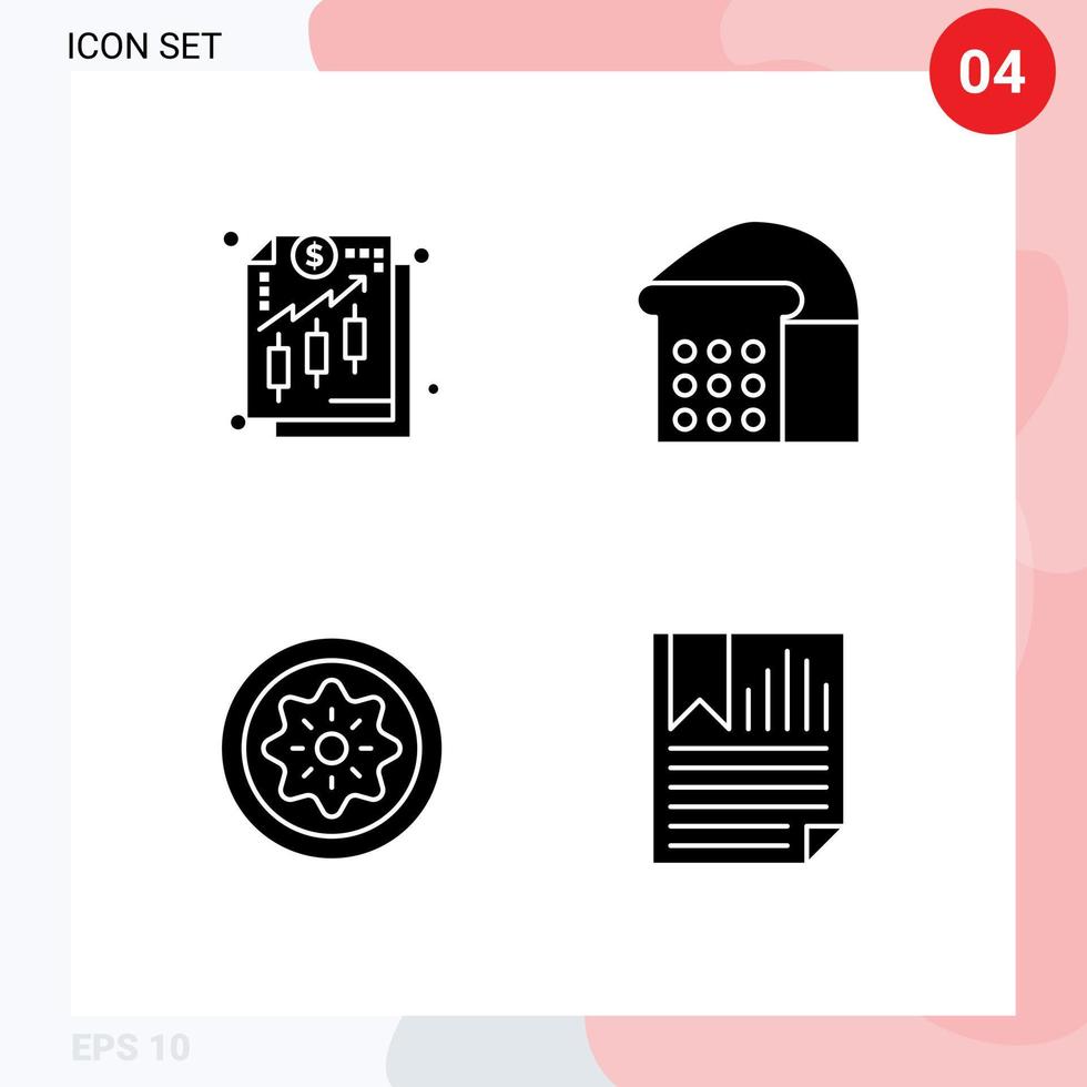 Editable Vector Line Pack of 4 Simple Solid Glyphs of analysis fruit money loaf slice Editable Vector Design Elements