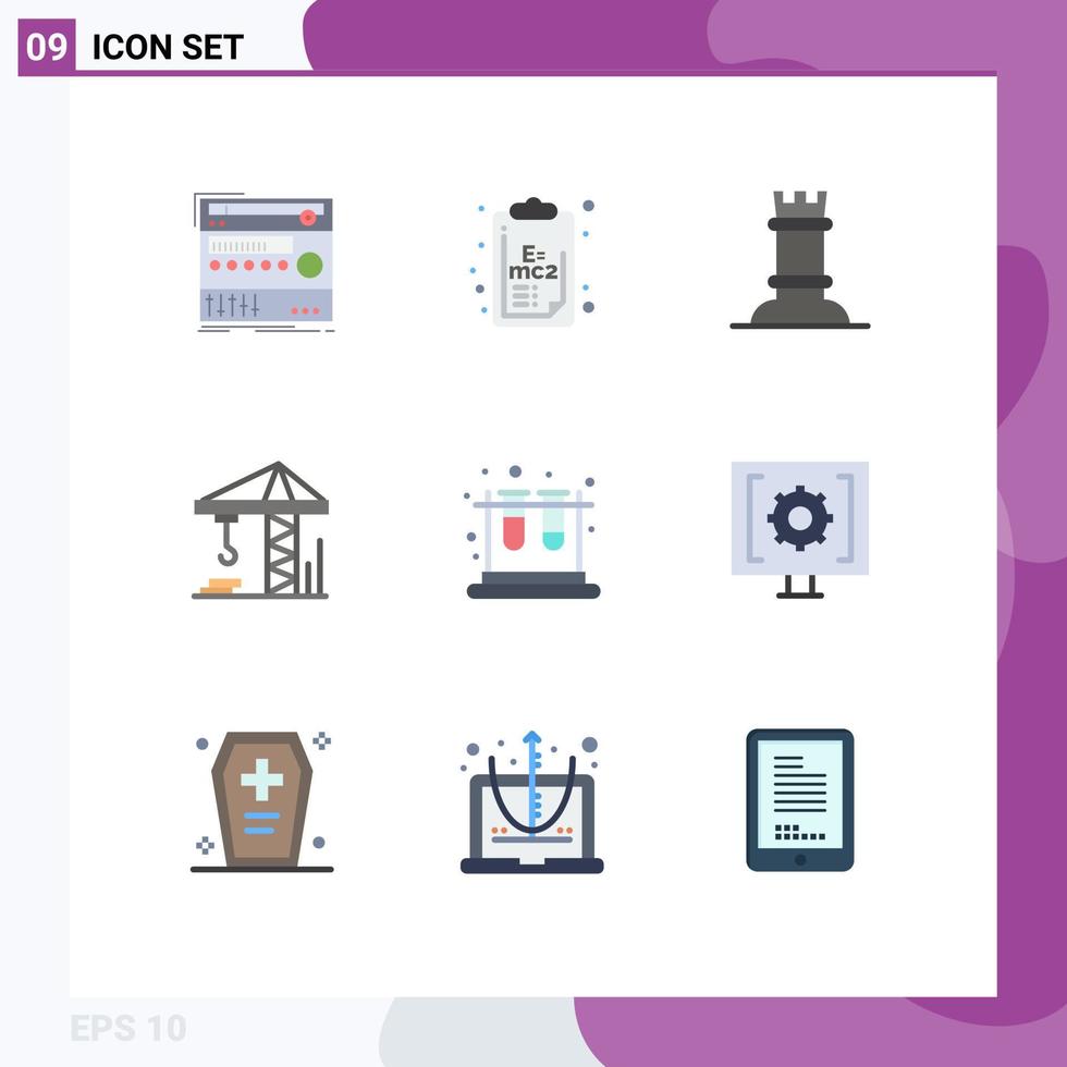 Group of 9 Modern Flat Colors Set for test school clip board construction crain Editable Vector Design Elements