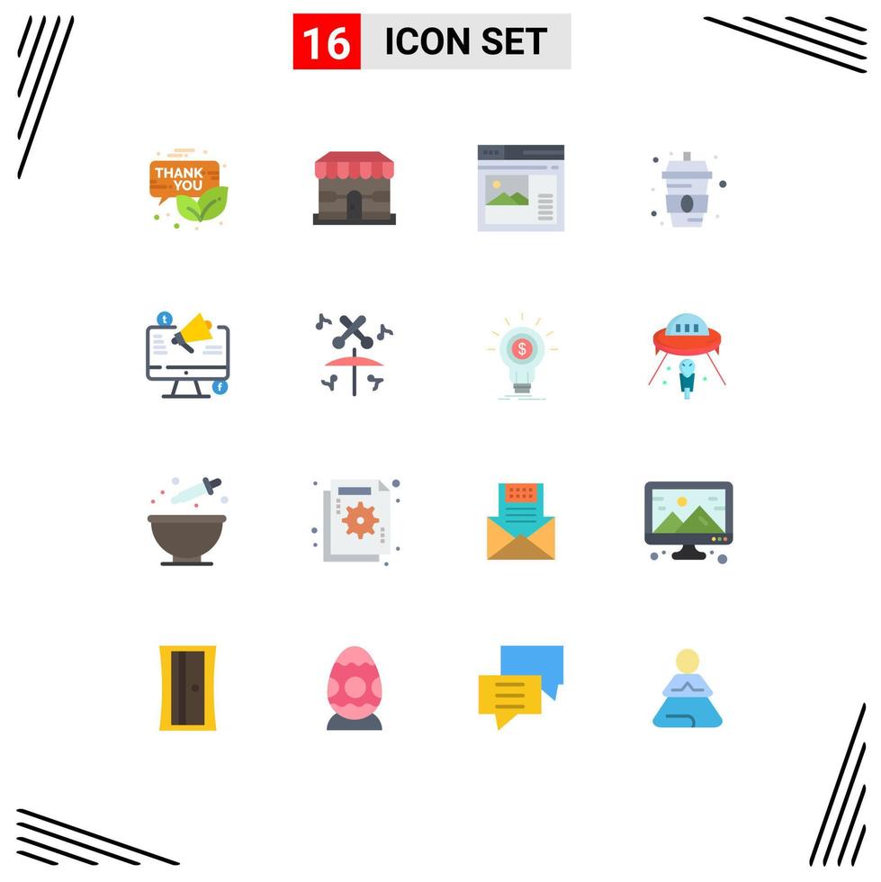 Universal Icon Symbols Group of 16 Modern Flat Colors of water food store drink website Editable Pack of Creative Vector Design Elements
