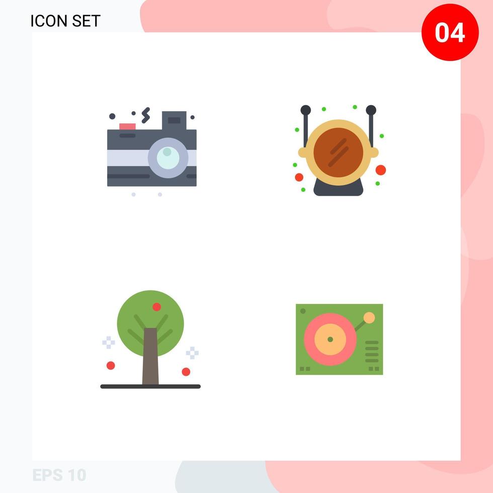 Set of 4 Vector Flat Icons on Grid for camera tree party safety device Editable Vector Design Elements