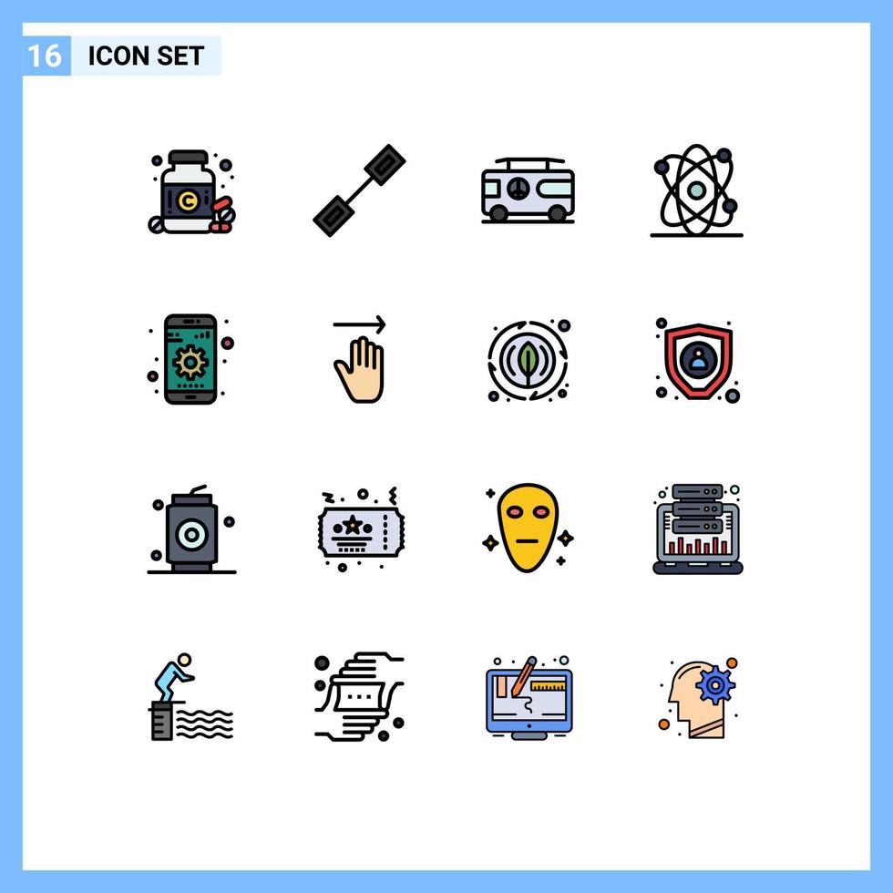 16 líneas rellenas de colores planos vectoriales temáticos y símbolos editables de elementos de diseño de vectores creativos editables de átomos de ciencia combinados de engranajes