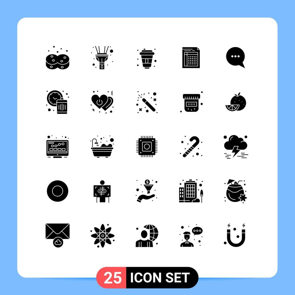 25 User Interface Solid Glyph Pack of modern Signs and Symbols of paper form drink file bill Editable Vector Design Elements