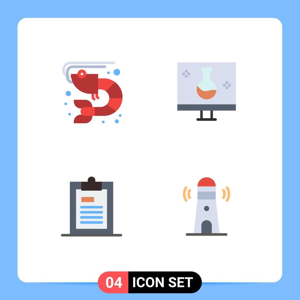 User Interface Pack of 4 Basic Flat Icons of fish clipboard sea food eco testing file Editable Vector Design Elements