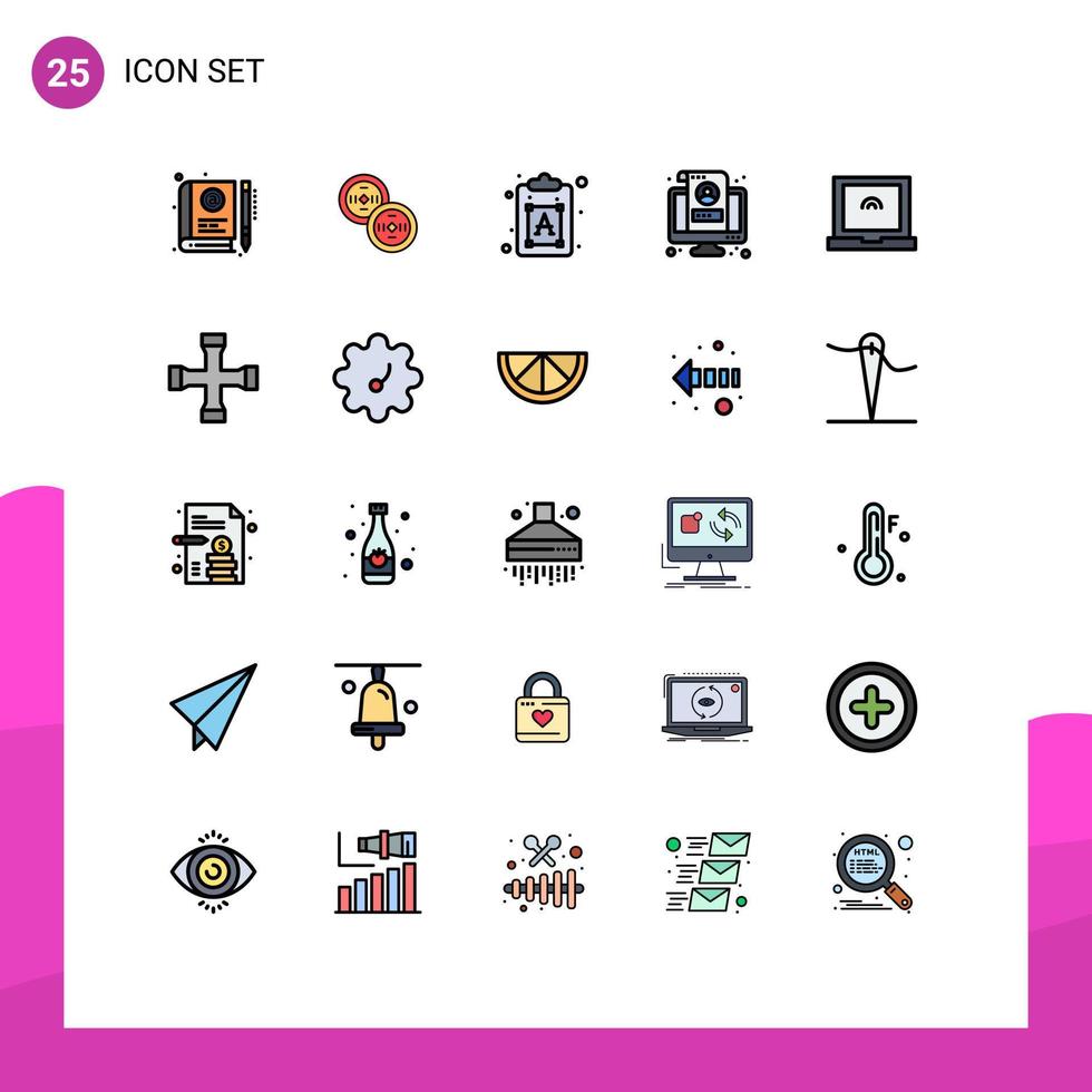 Pictogram Set of 25 Simple Filled line Flat Colors of profile monitor chinese lcd text Editable Vector Design Elements
