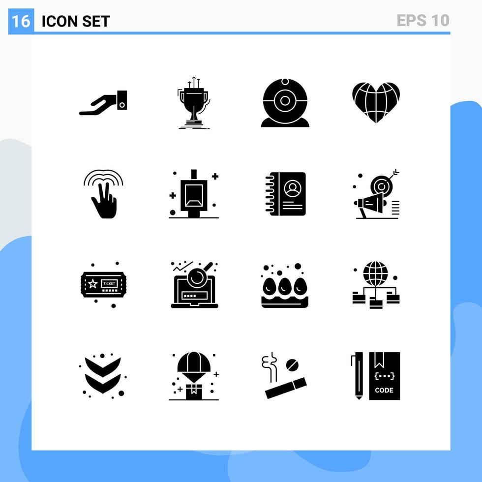 16 Creative Icons Modern Signs and Symbols of gestures globe cam favorite love Editable Vector Design Elements