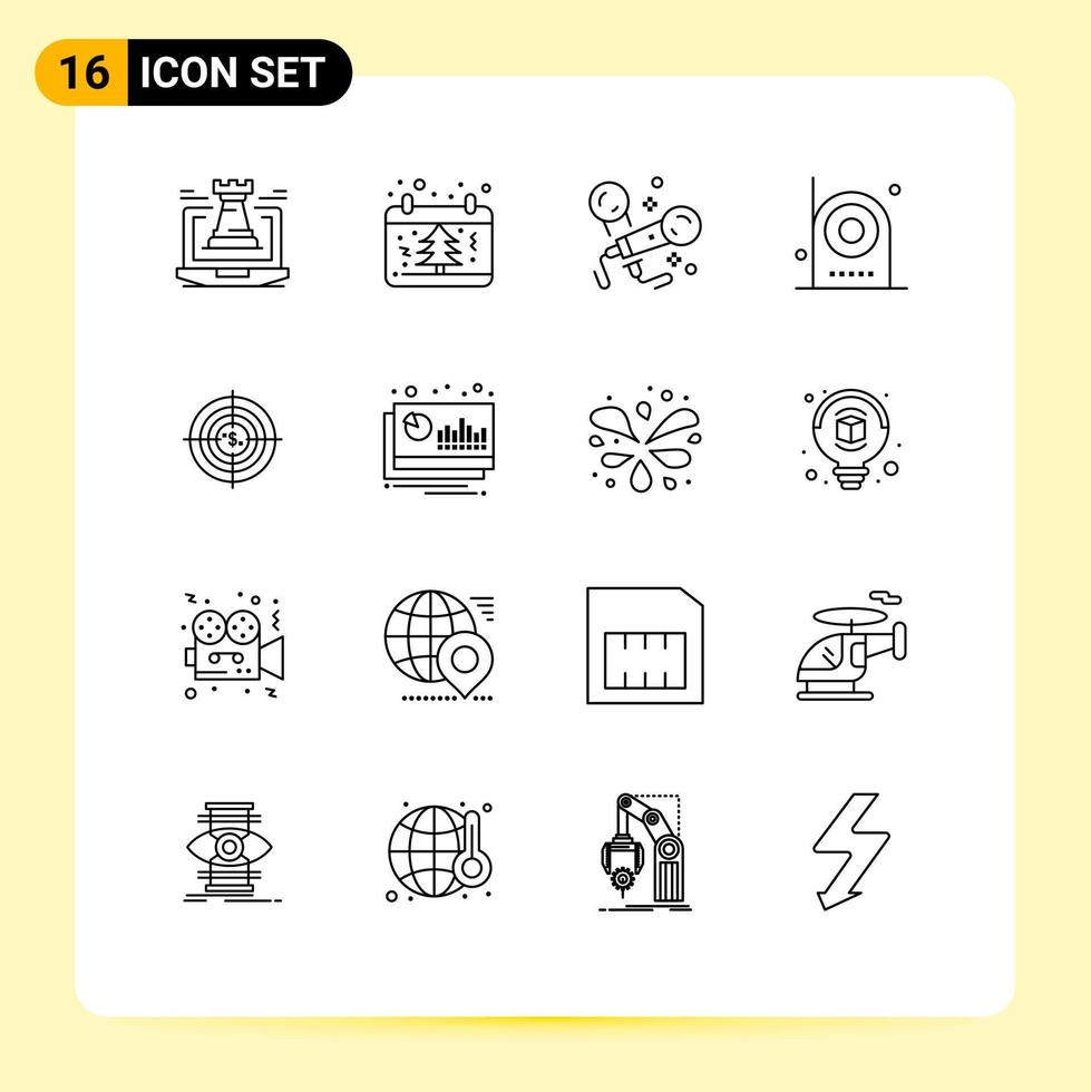 User Interface Pack of 16 Basic Outlines of electronic devices tree camera party Editable Vector Design Elements