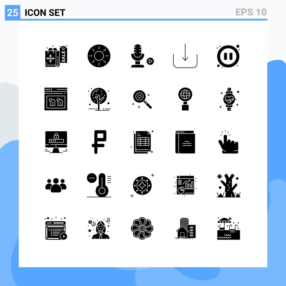 25 Universal Solid Glyphs Set for Web and Mobile Applications pause audio microphone ui download Editable Vector Design Elements