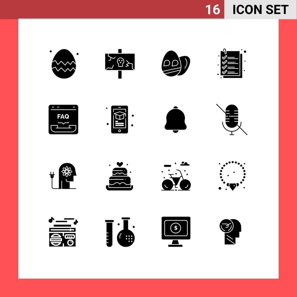 Universal Icon Symbols Group of 16 Modern Solid Glyphs of communication file party list check Editable Vector Design Elements