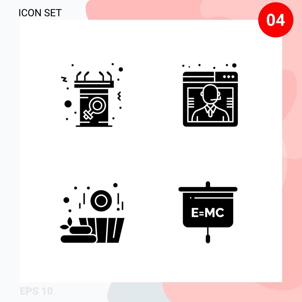 Vector Pack of 4 Icons in Solid Style Creative Glyph Pack isolated on White Background for Web and Mobile Creative Black Icon vector background