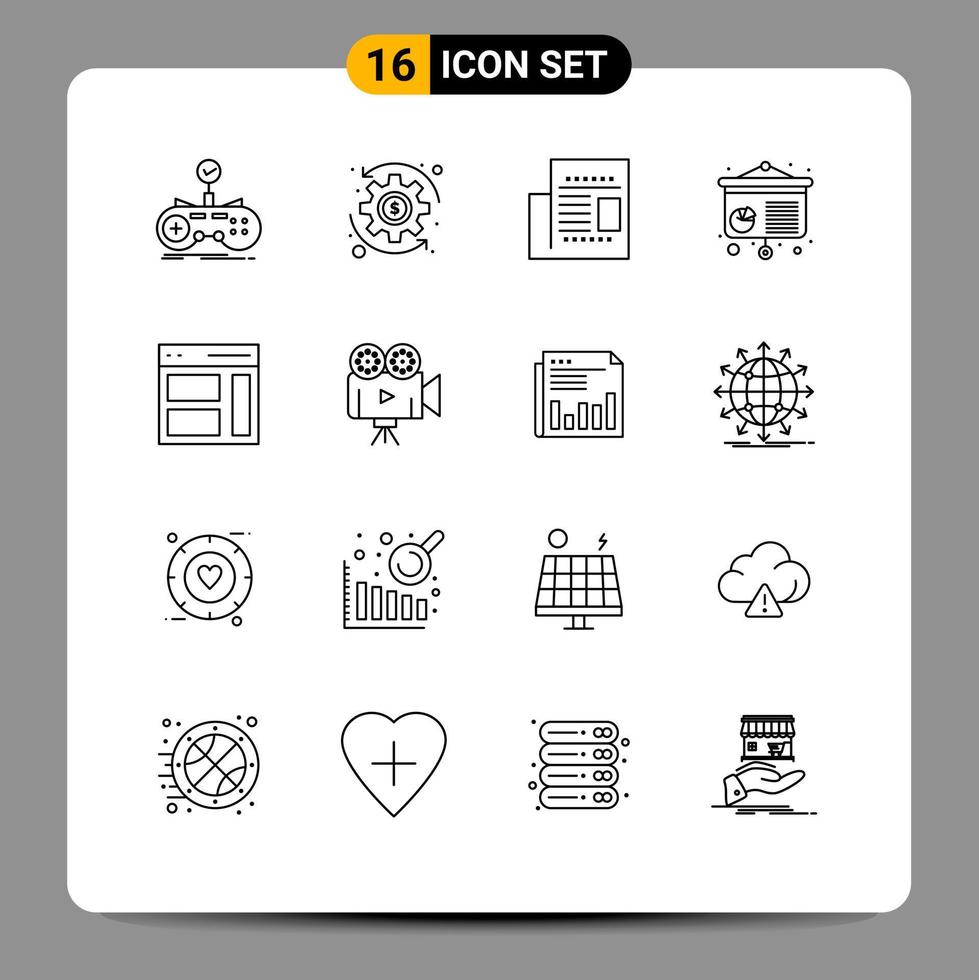 Outline Pack of 16 Universal Symbols of right communication article presentation chart Editable Vector Design Elements