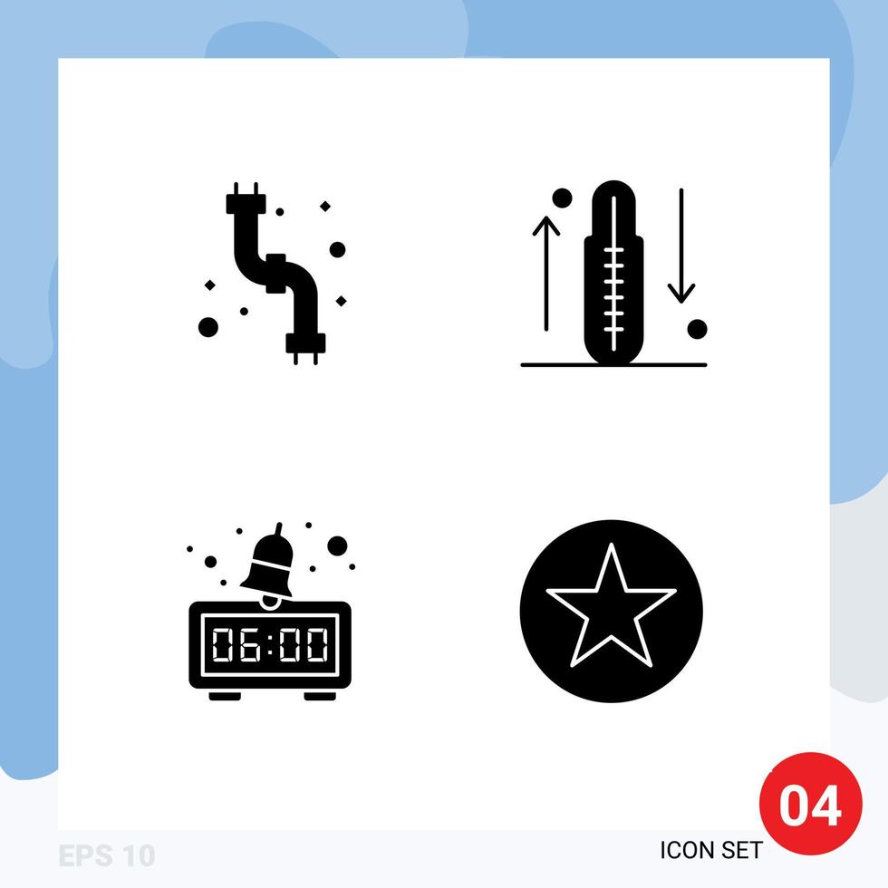 Modern Set of 4 Solid Glyphs and symbols such as mechanical alarm plumbing fitness morning Editable Vector Design Elements