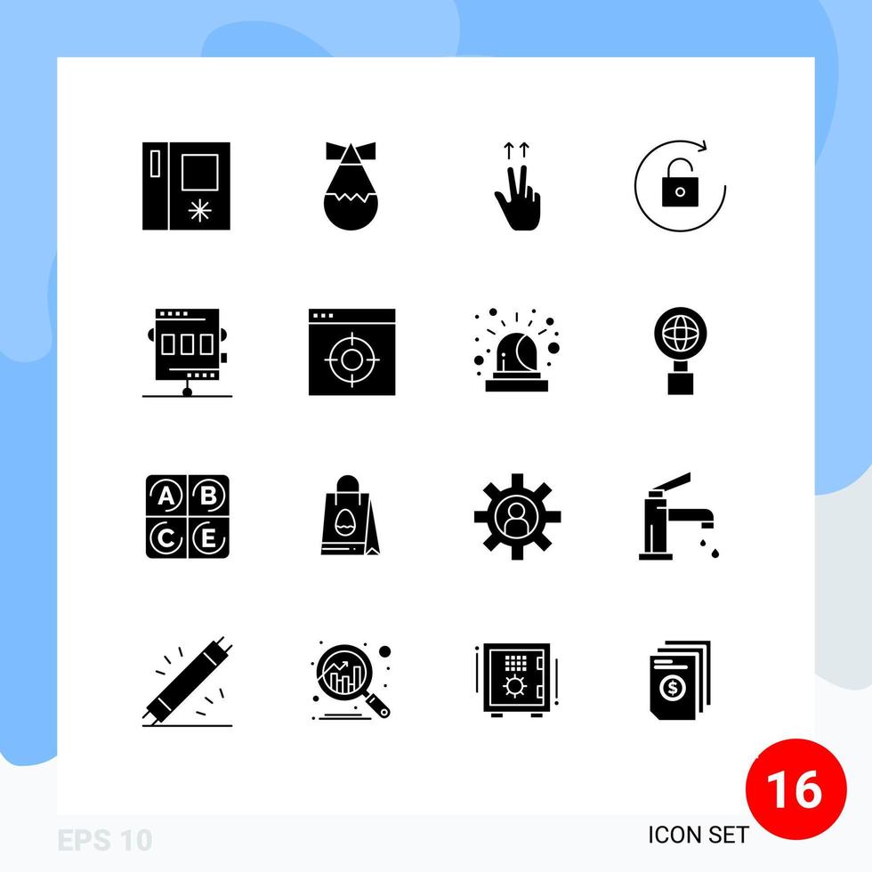Modern Set of 16 Solid Glyphs and symbols such as application game ups chronometer activities Editable Vector Design Elements