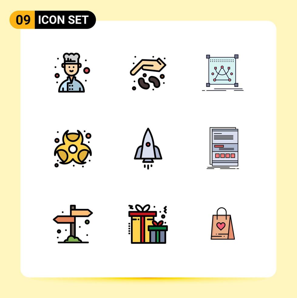 9 Universal Filledline Flat Colors Set for Web and Mobile Applications spaceship hazardous edit chemical chemical Editable Vector Design Elements