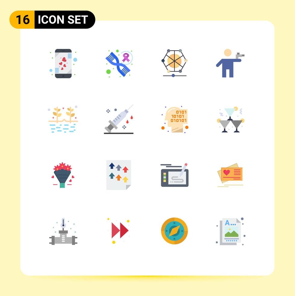 Group of 16 Flat Colors Signs and Symbols for farming murderer learning killer gunman Editable Pack of Creative Vector Design Elements