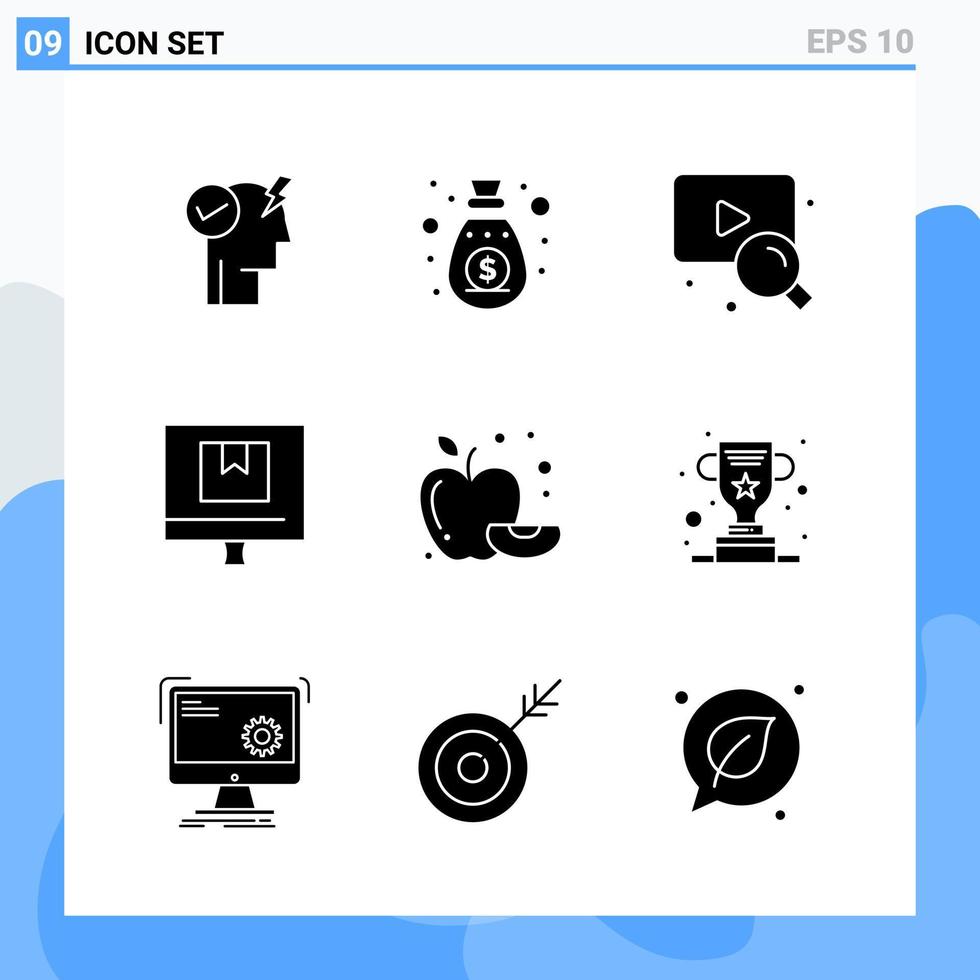 Modern 9 solid style icons Glyph Symbols for general use Creative Solid Icon Sign Isolated on White Background 9 Icons Pack Creative Black Icon vector background
