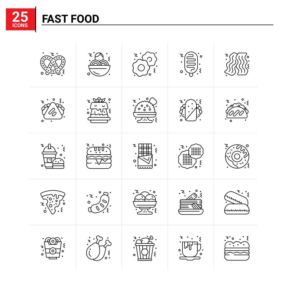25 Fast Food icon set vector background
