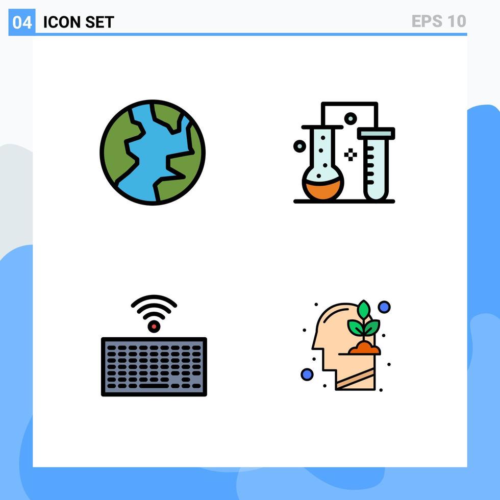 conjunto de 4 iconos de interfaz de usuario modernos símbolos signos para teclado de tierra ciencia química ciencia de tipo de materia elementos de diseño vectorial editables vector