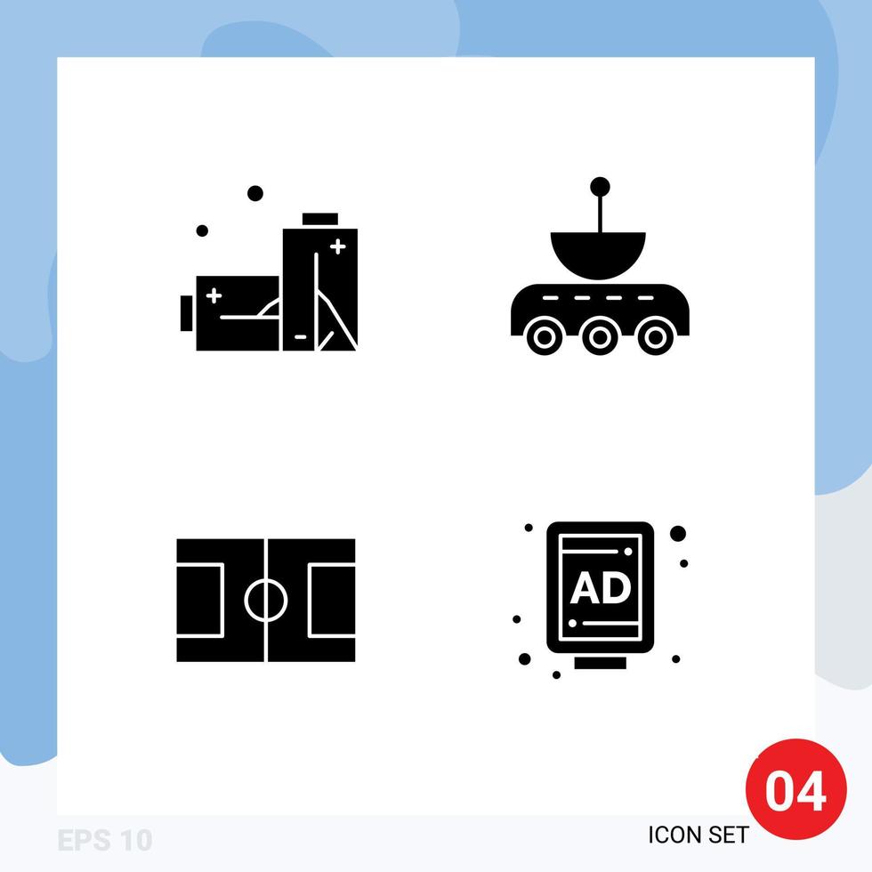 Set of 4 Modern UI Icons Symbols Signs for batteries football car signal ad Editable Vector Design Elements