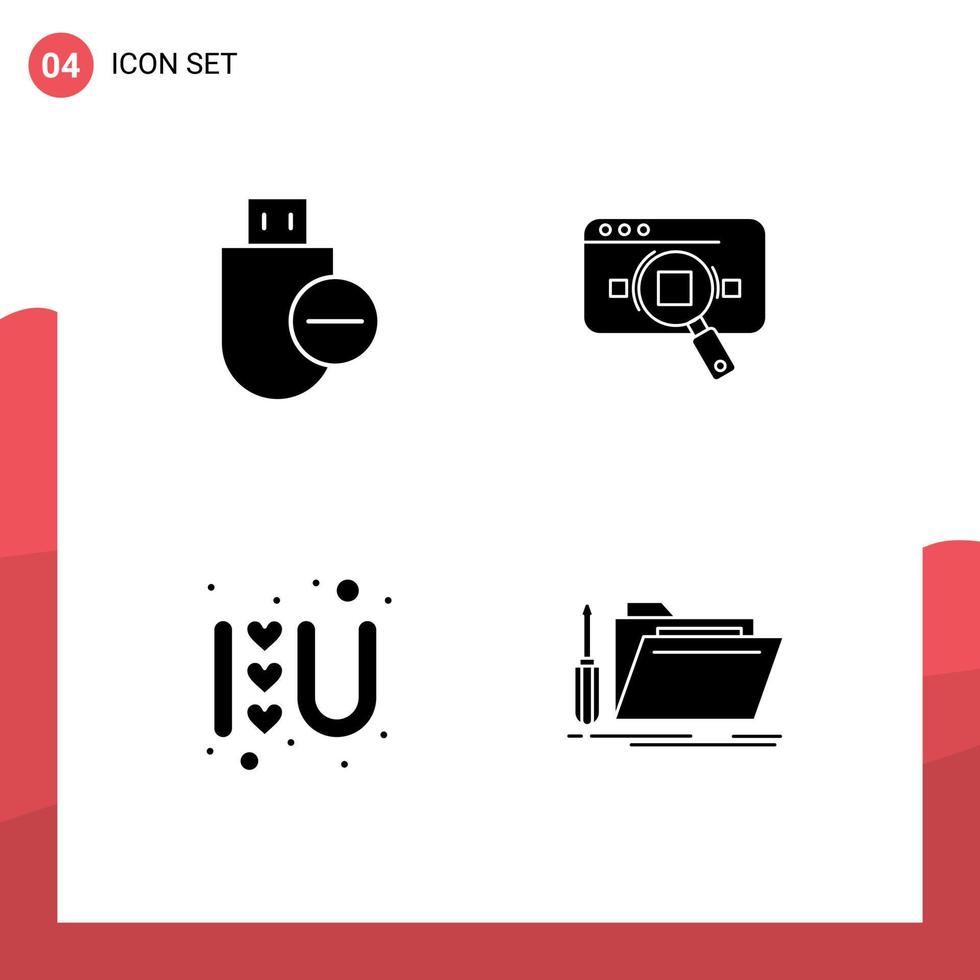4 User Interface Solid Glyph Pack of modern Signs and Symbols of computers information remove analytic web Editable Vector Design Elements
