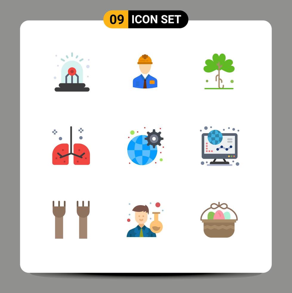 9 Universal Flat Color Signs Symbols of lungs health labour plant ireland Editable Vector Design Elements