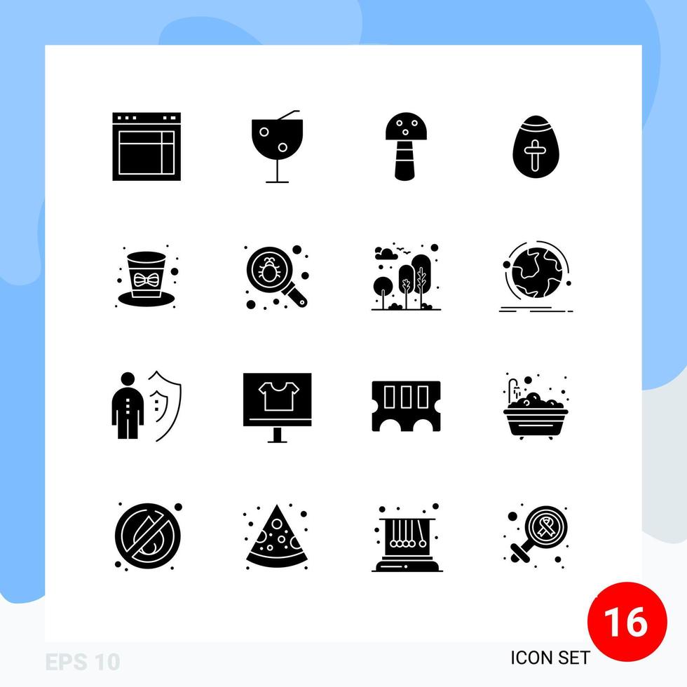 16 User Interface Solid Glyph Pack of modern Signs and Symbols of hat celebration food holidays egg Editable Vector Design Elements