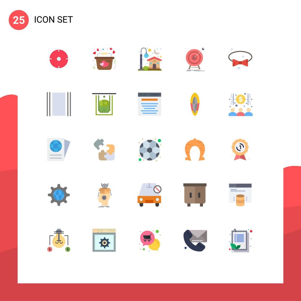 Mobile Interface Flat Color Set of 25 Pictograms of bow success home market goal Editable Vector Design Elements