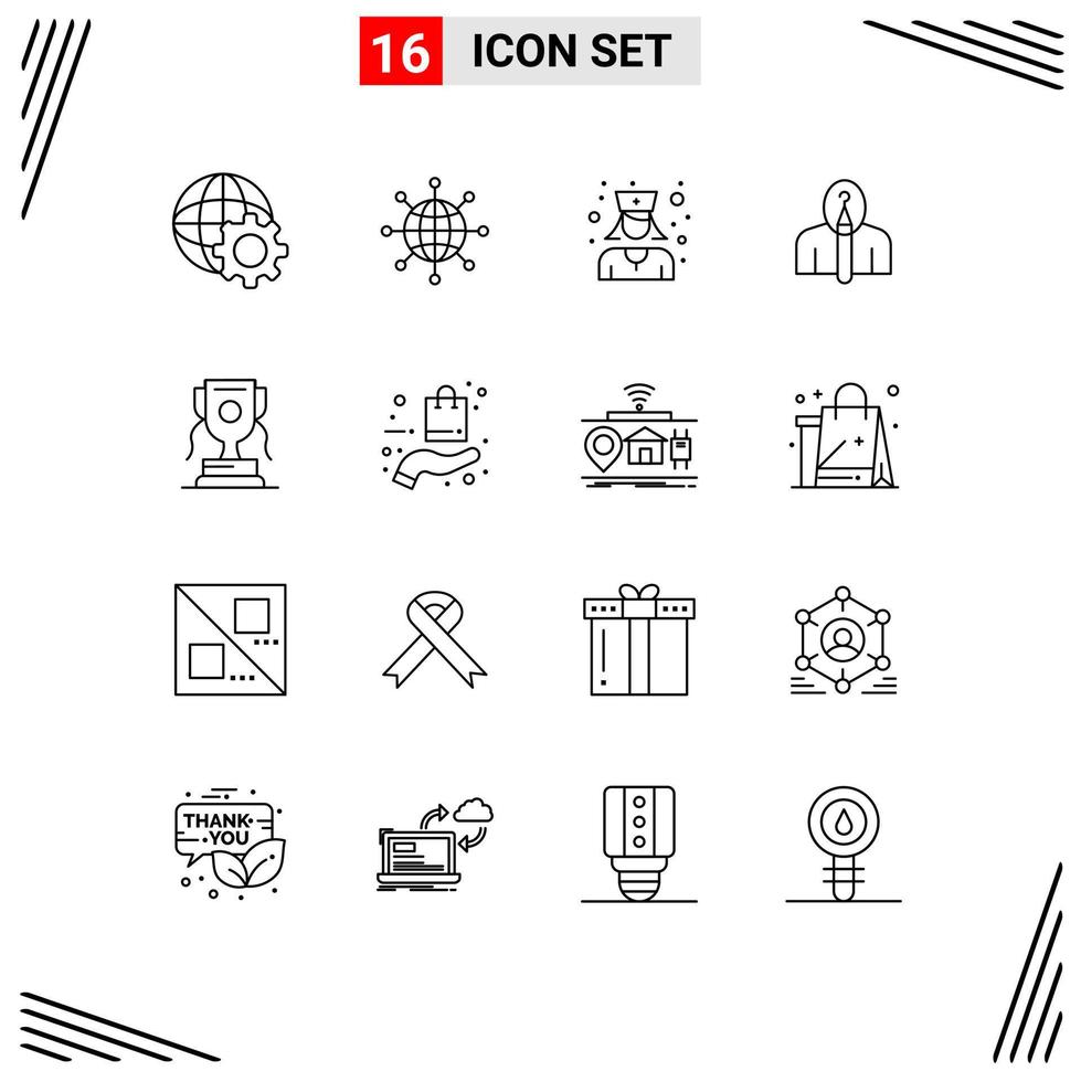 Mobile Interface Outline Set of 16 Pictograms of award creative doctor authorship artist Editable Vector Design Elements
