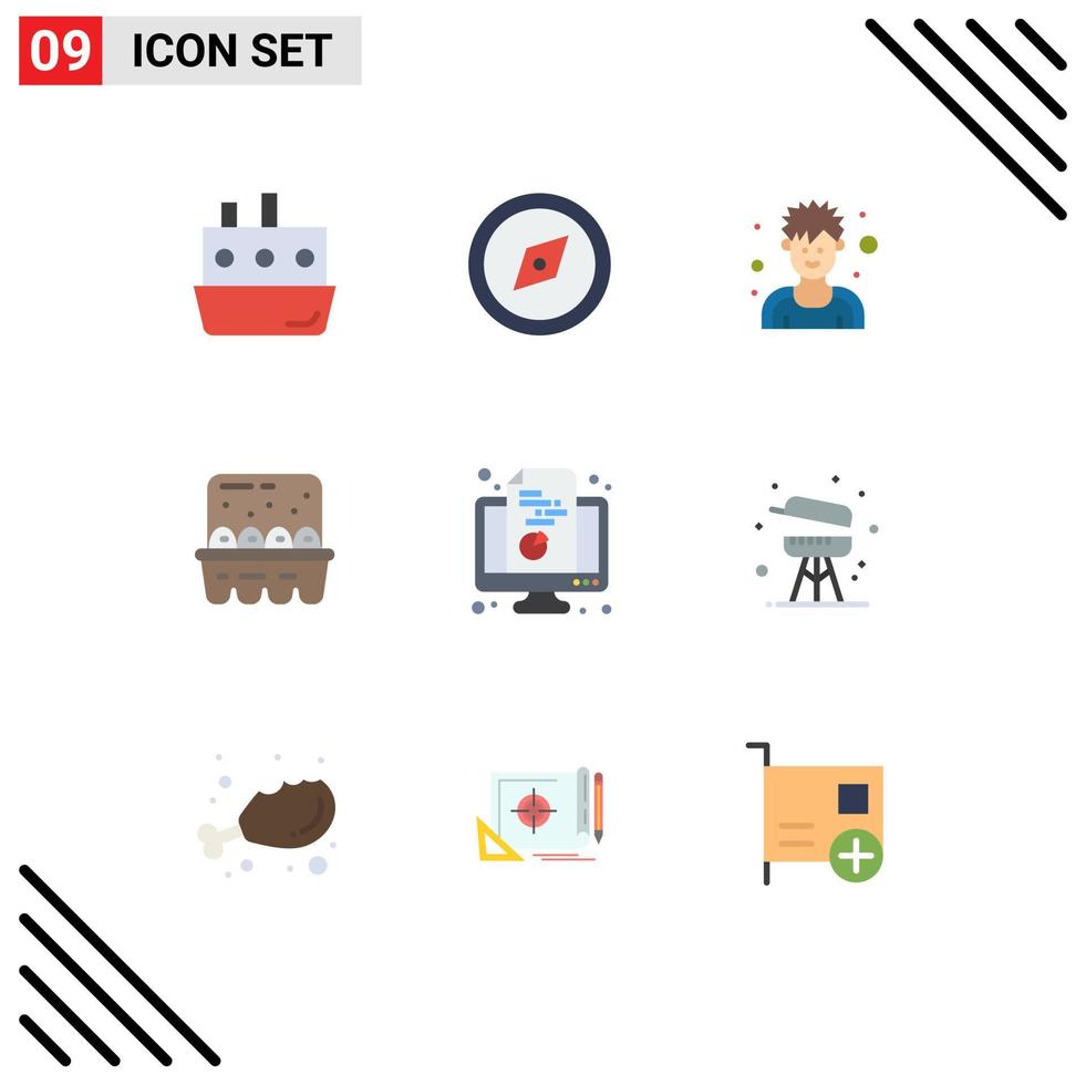 Group of 9 Flat Colors Signs and Symbols for computer ingredients athlete eggs baking Editable Vector Design Elements