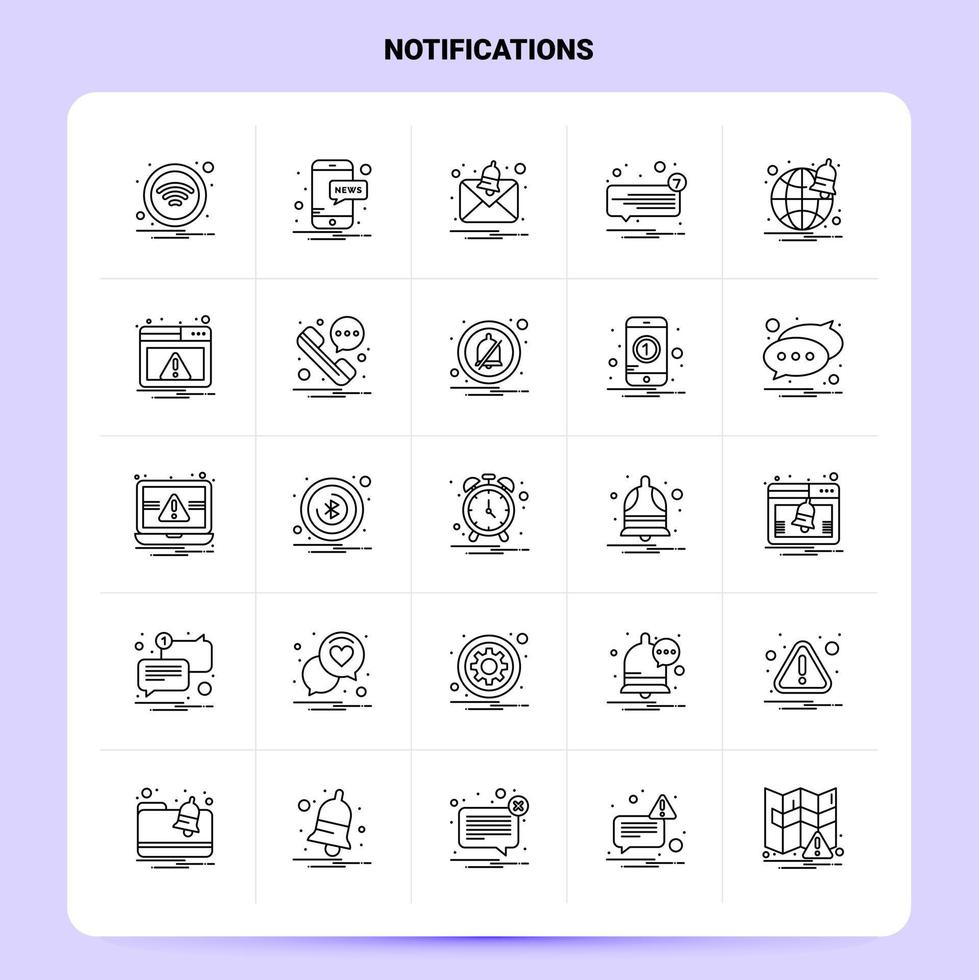 OutLine 25 Notifications Icon set Vector Line Style Design Black Icons Set Linear pictogram pack Web and Mobile Business ideas design Vector Illustration