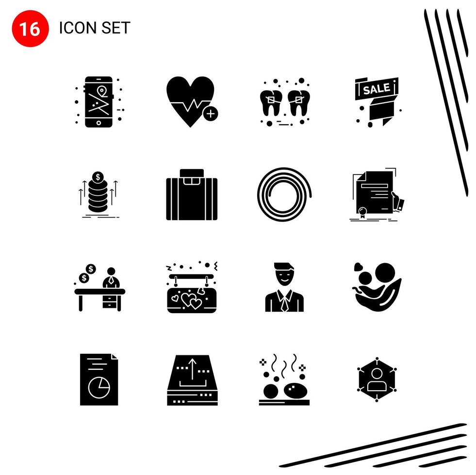 Collection of 16 Vector Icons in solid style Pixle Perfect Glyph Symbols for Web and Mobile Solid Icon Signs on White Background 16 Icons Creative Black Icon vector background