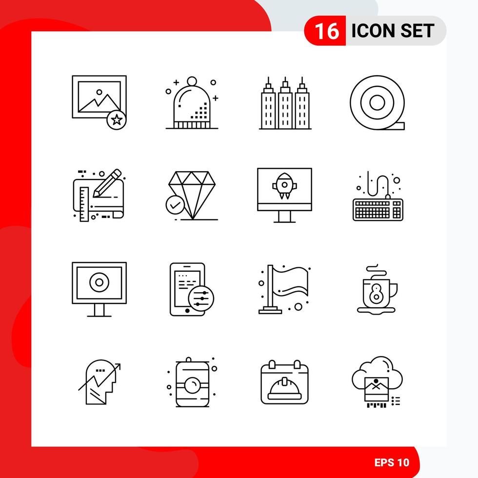 Creative Set of 16 Universal Outline Icons isolated on White Background Creative Black Icon vector background