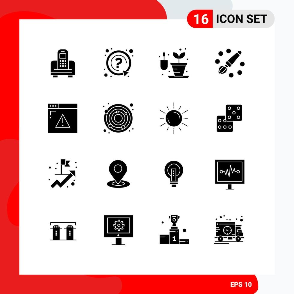 Universal Icon Symbols Group of 16 Modern Solid Glyphs of web internet gardening painting drawing Editable Vector Design Elements