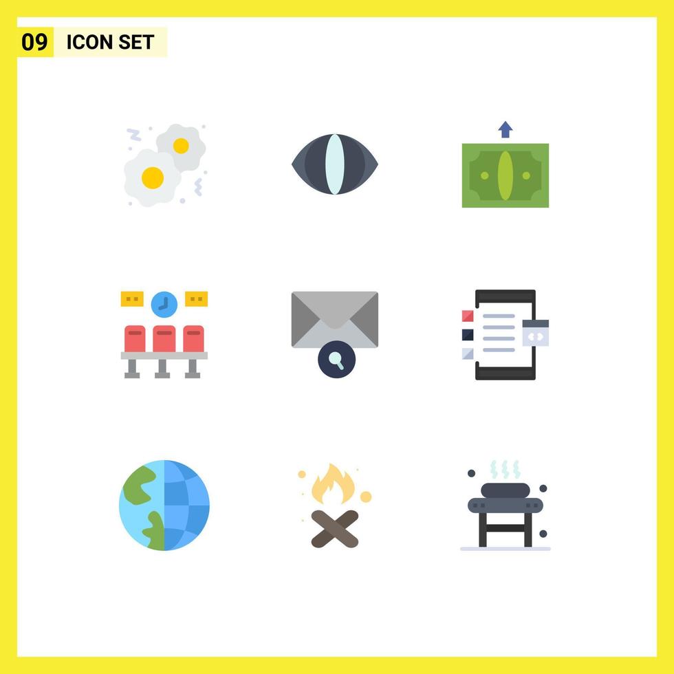 Modern Set of 9 Flat Colors Pictograph of app message finance mail transportation Editable Vector Design Elements