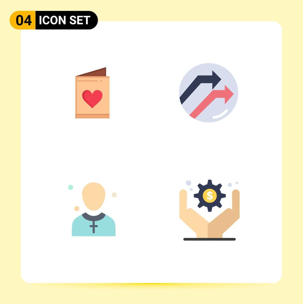 conjunto de 4 iconos planos vectoriales en cuadrícula para tarjeta iglesia corazón datos hombre elementos de diseño vectorial editables vector