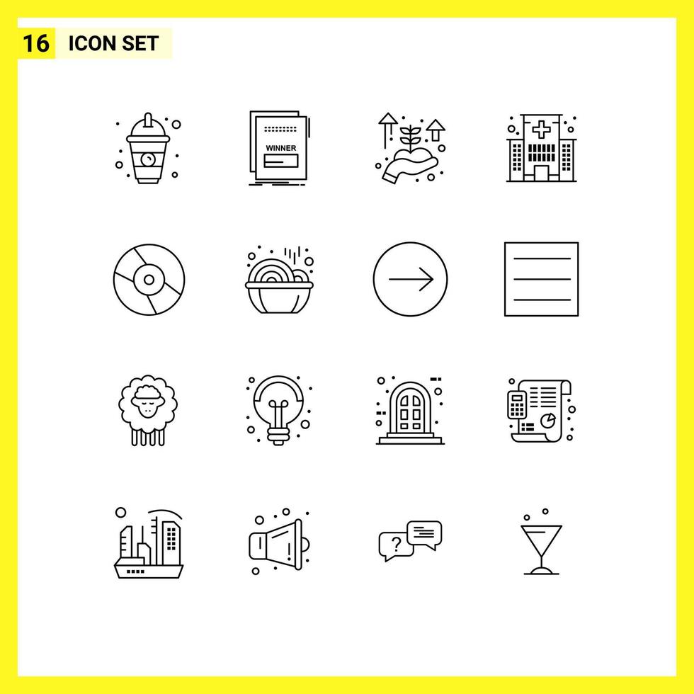 Pack of 16 creative Outlines of cd hospital script health building Editable Vector Design Elements