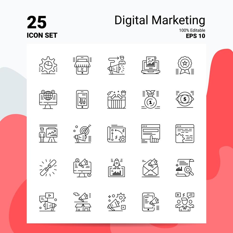 25 conjunto de iconos de marketing digital 100 archivos eps 10 editables concepto de logotipo de empresa ideas diseño de icono de línea vector