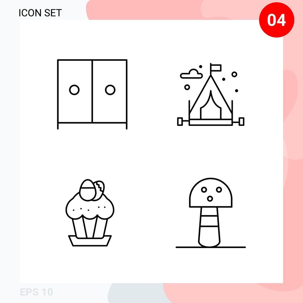 Vector Pack of 4 Icons in Line Style Creative Outline Pack isolated on White Background for Web and Mobile Creative Black Icon vector background