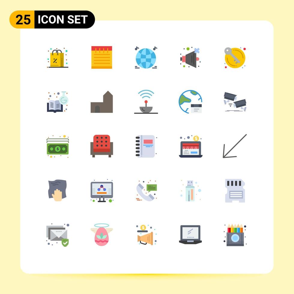Pack of 25 Modern Flat Colors Signs and Symbols for Web Print Media such as chemical knowledge keys music house volume Editable Vector Design Elements