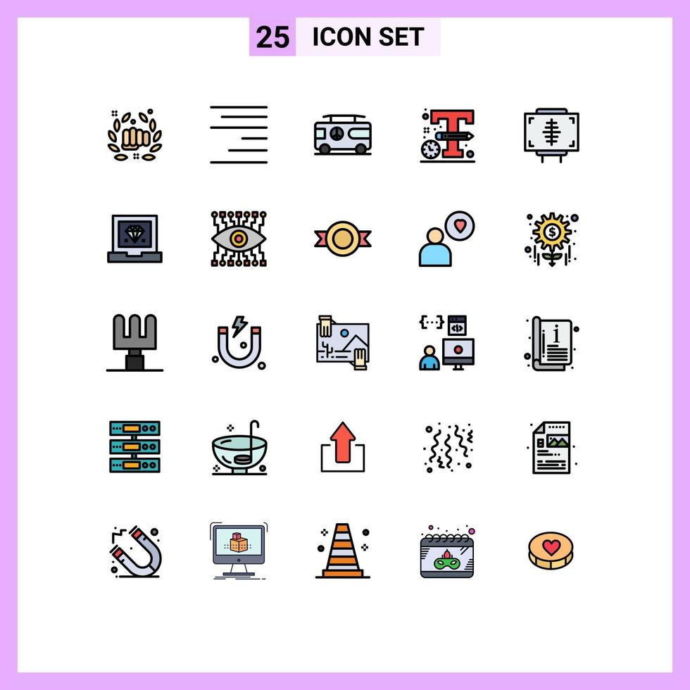 Set of 25 Vector Filled line Flat Colors on Grid for fitness design combo sketch design Editable Vector Design Elements