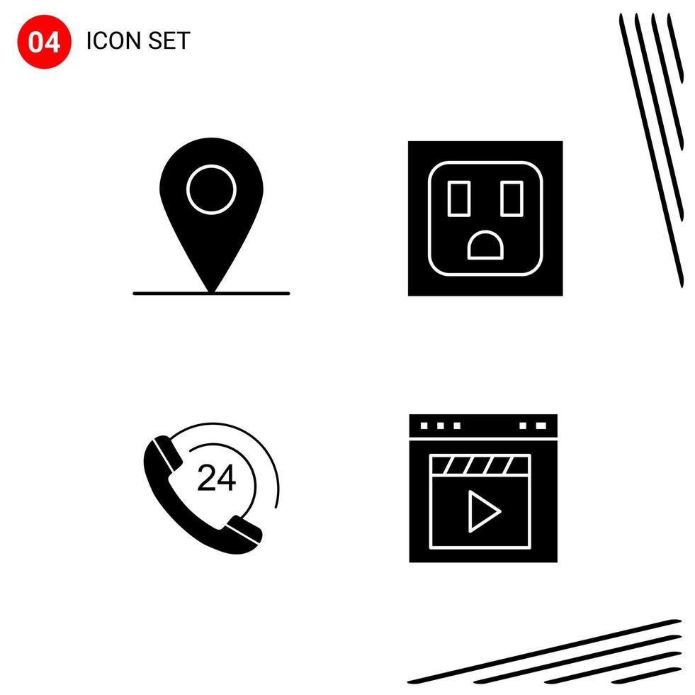 Collection of 4 Vector Icons in solid style Pixle Perfect Glyph Symbols for Web and Mobile Solid Icon Signs on White Background 4 Icons Creative Black Icon vector background