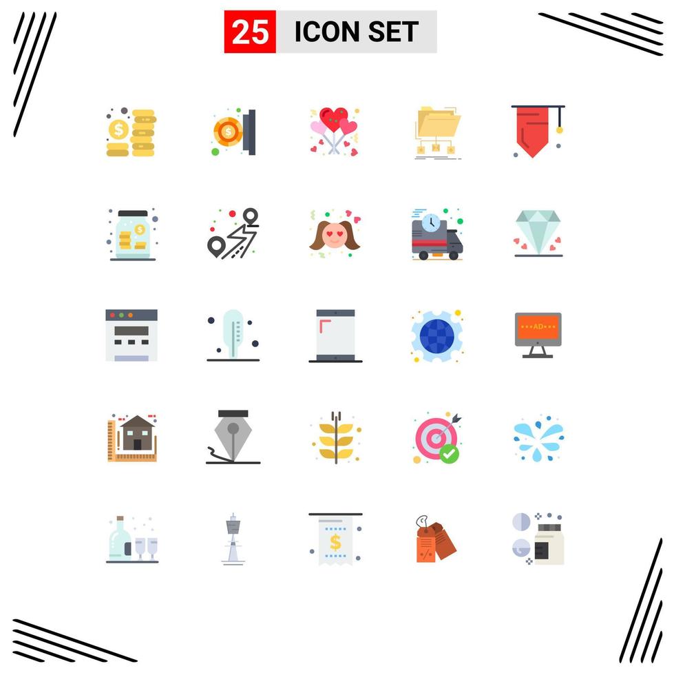 Set of 25 Modern UI Icons Symbols Signs for badge folder balloons files backup Editable Vector Design Elements