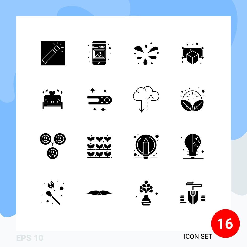 conjunto de glifos sólidos de interfaz móvil de 16 pictogramas de elementos de diseño vectorial editables de gadget de objeto de imagen de punto de amor vector