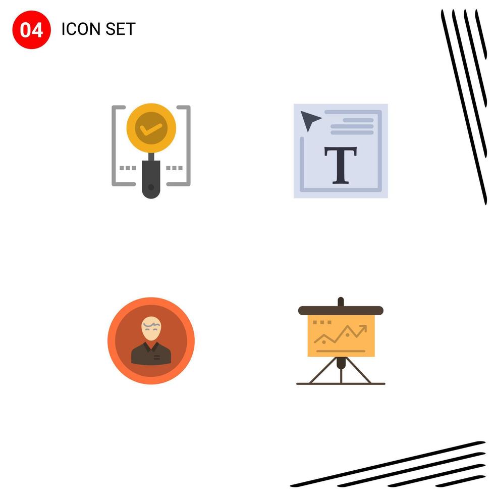 User Interface Pack of 4 Basic Flat Icons of explore avatar ok font color human Editable Vector Design Elements